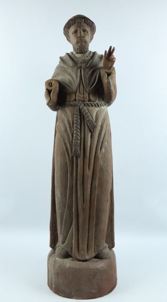 null Statue en bois sculpté et polychrome figurant Saint François d'Assise.

H_82...