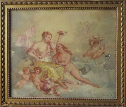 null Ecole française d'époque Napoléon III.

Scène mythologique, dans une nuée, avec...