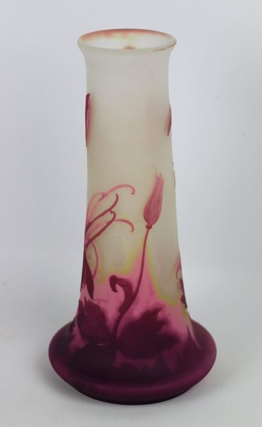 null Etablissements Emile GALLE.

Vase en verre multicouches à décor mauve de fleurs...