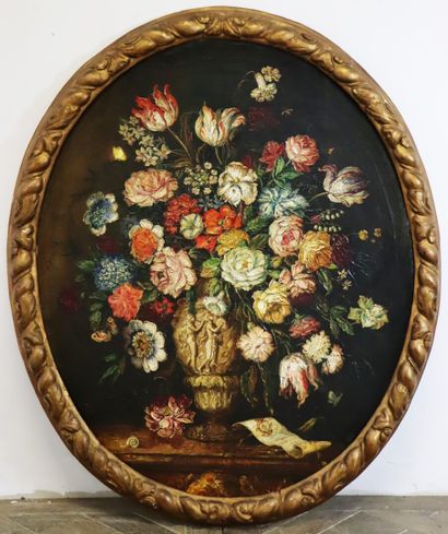 null Dans le goût de l'école flamande du XVIIème siècle.

Bouquet de fleurs. 

Huile...