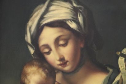 null Guido RENI (1575-1642), d'après.

La Vierge à l'enfant avec saint Jean Baptiste.

Huile...