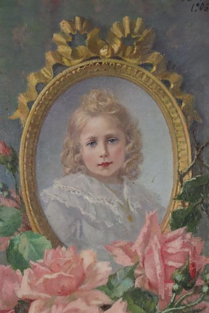 null Marie COMBY.

Portrait de petite fille, dans un médaillon, soutenu par des roses.

Huile...