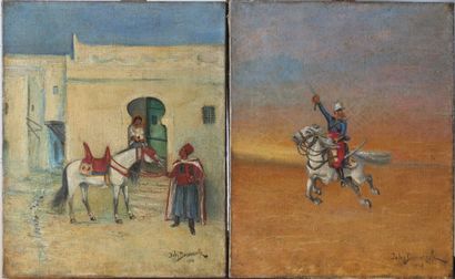null Ecole orientaliste vers 1900, Jules DECOURCELLE.

Couple et cheval, militaire...