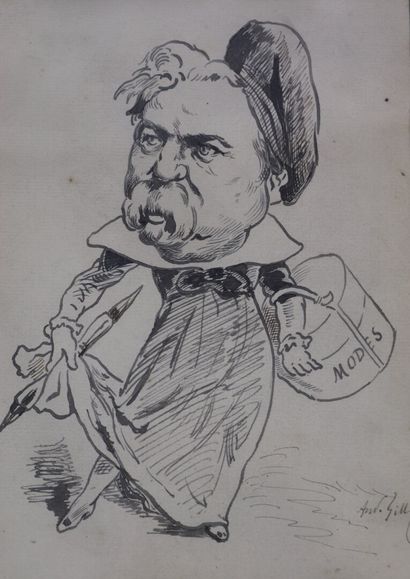 null André GILL (1840-1885).

Portrait d'Alfred Grévin.

Dessin au lavis d'encre,...