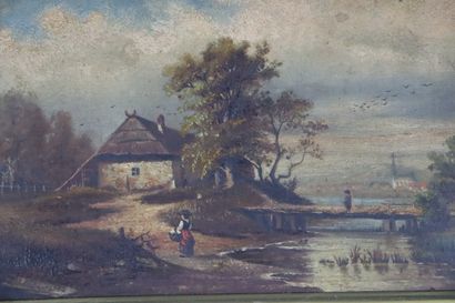 null J. BODART, 1882.

Paysages animés.

Paire d'huile sur panneaux, signés et datés.

H_24,5...