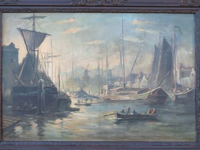 null Ecole française de la fin du XIXème siècle, Ch. PETIT.

Port dans les Flandres.

Huile...