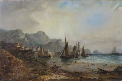 null Ecole française ou anglaise du XIXème siècle.

Le départ des bateaux sur l'ile...