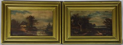 null J. BODART, 1882.

Paysages animés.

Paire d'huile sur panneaux, signés et datés.

H_24,5...