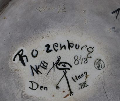null ROZENBURG, Den Haag.

Plat en céramique à décor polychrome d'un coq et d'une...