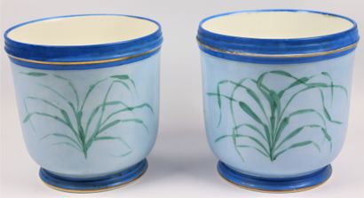 null PARIS.

Paire de cache-pots en porcelaine à décor floral sur fond bleu.

Epoque...