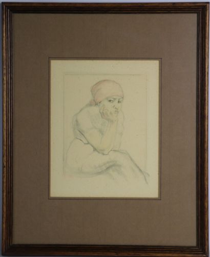 null Ecole belge du début du XXème siècle.

Femme au turban.

Lithographie en couleurs,...