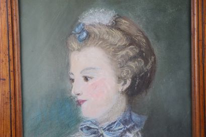 null Ecole française vers 1900.

Portrait de femme au chat, dans le goût du XVIIIème...