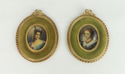 null Portrait d'une reine et d'Anne Louis de Bourbon.

Paire de miniatures ovales,...