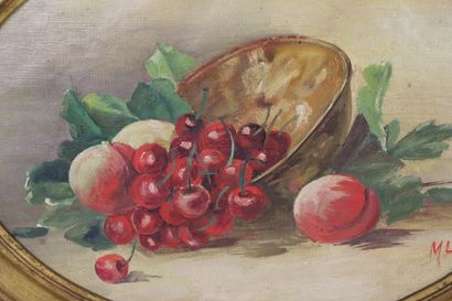 null M. LEBRUN, vers 1900-1920.

Nature morte aux fruits.

Huile sur toile, ovale,...