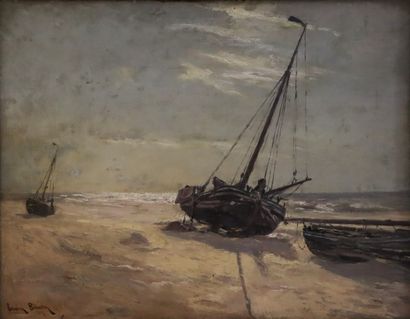 null Erwin GÜNTER (1864-1927).

Bateaux à marée basse.

Huile sur panneau, signée...