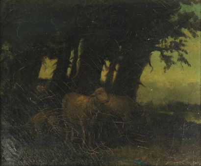 null Charles Emile JACQUE (Paris 1813 - 1894), attribué à.

Moutons dans une clairière.

Huile...