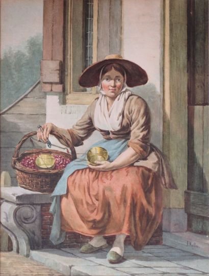 null Johannes, Jan RUTTEN (1809-1884).

La marchande de cerises.

Aquarelle sur papier,...