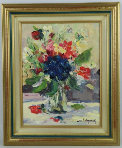 null Jean LEVASSEUR (né en 1935).

Bouquet à l'hortensia bleu.

Huile sur toile signée...