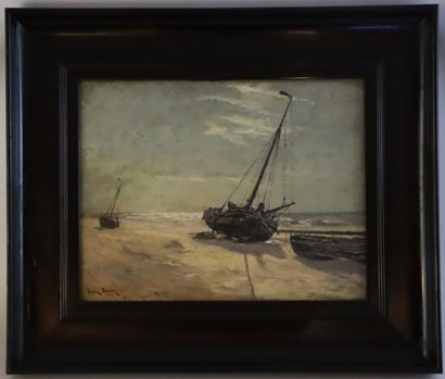 null Erwin GÜNTER (1864-1927).

Bateaux à marée basse.

Huile sur panneau, signée...