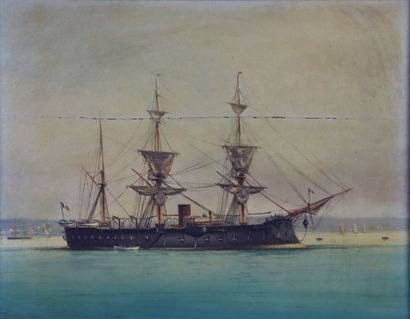 null Albert CAUSSIN (1854-1904).

Vue présumée du croiseur le Dubourdieu, dans la...