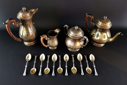 null Réunion d'objets en métal argenté comprenant :

- un service à thé-café à prise...