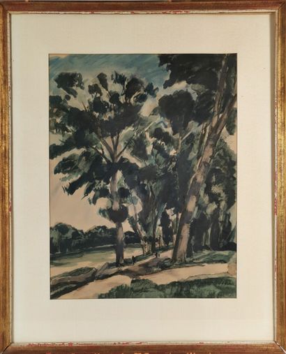 null André DUNOYER DE SEGONZAC (1884-1974).

Allée d'arbres.

Aquarelle et encre...