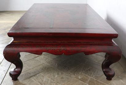 null CHINE, vers 1900.

Table basse rectangulaire en bois et laque rouge.

légères...