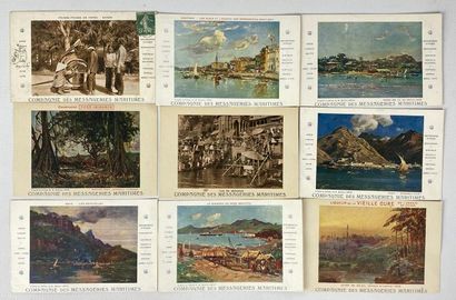 null Lot de dix-huit cartes postales : Compagnie des Messageries Maritimes (14) et...