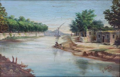 null J. TORDA.

Bords d'une rivière en Orient.

Huile sur panneau, signée en bas...