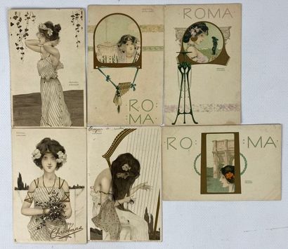 null D'après Raphael KIRCHNER (1875-1917) 

Lot de six cartes postales Art Nouveau,...