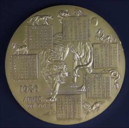 null Ensemble de 18 médailles en bronze de la Monnaie de Paris figurant le calendrier...