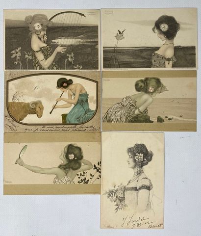 null D'après Raphael KIRCHNER (1875-1917)

Réunion de six cartes postales Art Nouveau,...