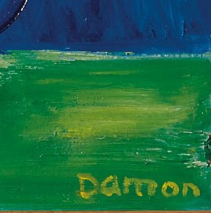 null Hubert DAMON (1935-2020).

Bouquet de fleurs, fond bleu.

Huile sur toile, signée...