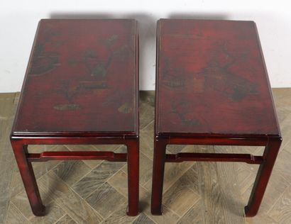 null CHINE ou INDOCHINE, vers 1900.

Paire de tables basses rectangulaires en bois...