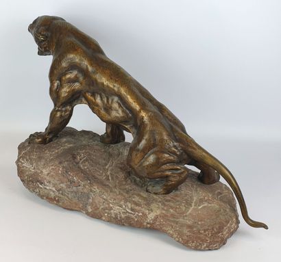 null Thomas François CARTIER (1879-1943), d'après.

Tigre rugissant.

Bronze à patine...