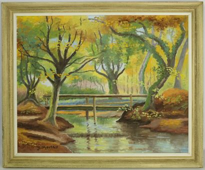 null Yves MOISAN (1908-1976).

Cours d'eau près des arbres.

Huile sur toile signée...