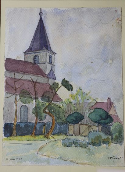 null Maurice JOINET (1904-1974).

L'égilse de Châteauneuf Val de Bargis vue du jardin...