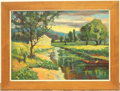 null Francis AUDET (1914-1963).

Canal du Nivernais.

Huile sur panneau d'isorel,...