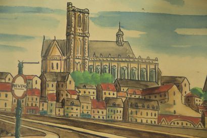 null Emile CHAMBON (1902-1959).

Nevers, vue depuis le pont de Loire.

Encre et aquarelle...