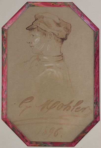 null Gustave MOHLER (1836-1920).

Jeune garçon à la casquette.

Lavis d'encre brune,...