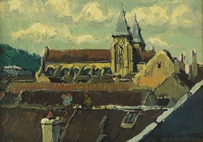 null REX BARRAT (1914-1974).

L'église de Varzy vue de l'atelier.

Huile sur panneau...