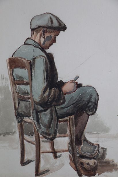 null Gustave MOHLER (1836-1920).

Jeune garçon nivernais, assis sur une chaise paillée.

Aquarelle...