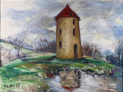 null Olga OLBY (1900-1990).

La tour du grand Vernay à Imphy.

Huile sur carton,...