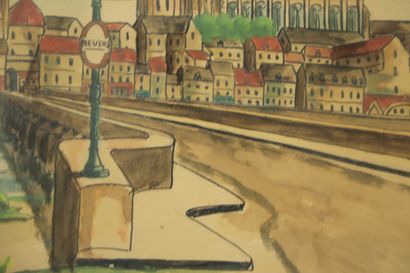 null Emile CHAMBON (1902-1959).

Nevers, vue depuis le pont de Loire.

Encre et aquarelle...
