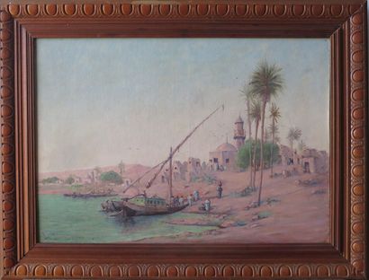 null Léon Alphonse LEGENDRE (1845-1912).

Chaloupes au Caire.

Huile sur toile, signée...