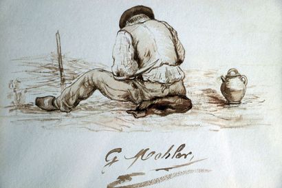 null Gustave MOHLER (1836-1920).

Le repos du paysan.

Lavis d'encre brune, signé.

H_18,5...
