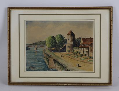 null Claude ALLIER.

Nevers, la Loire et la tour Goguin.

Aquarelle sur papier, signée...