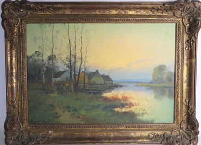 null DUMONTIER, peintre actif en nivernais vers 1900.

Paysages lacustres.

Deux...