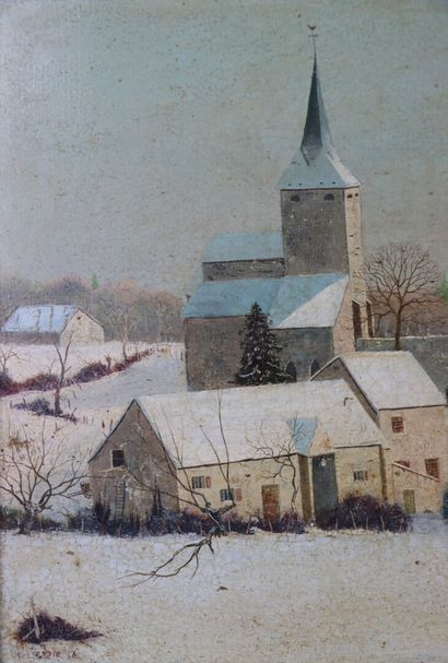 null Michel BESZIE (né en 1940).

Village nivernais sous la neige.

Huile sur panneau,...