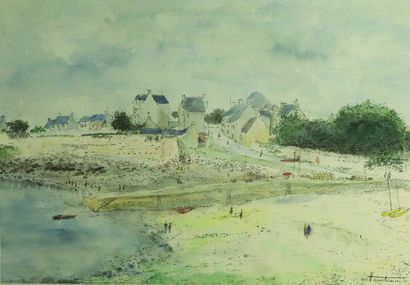 null Jean William HANOTEAU (né en 1937).

Bretagne, la plage en bas du village.

Aquarelle...